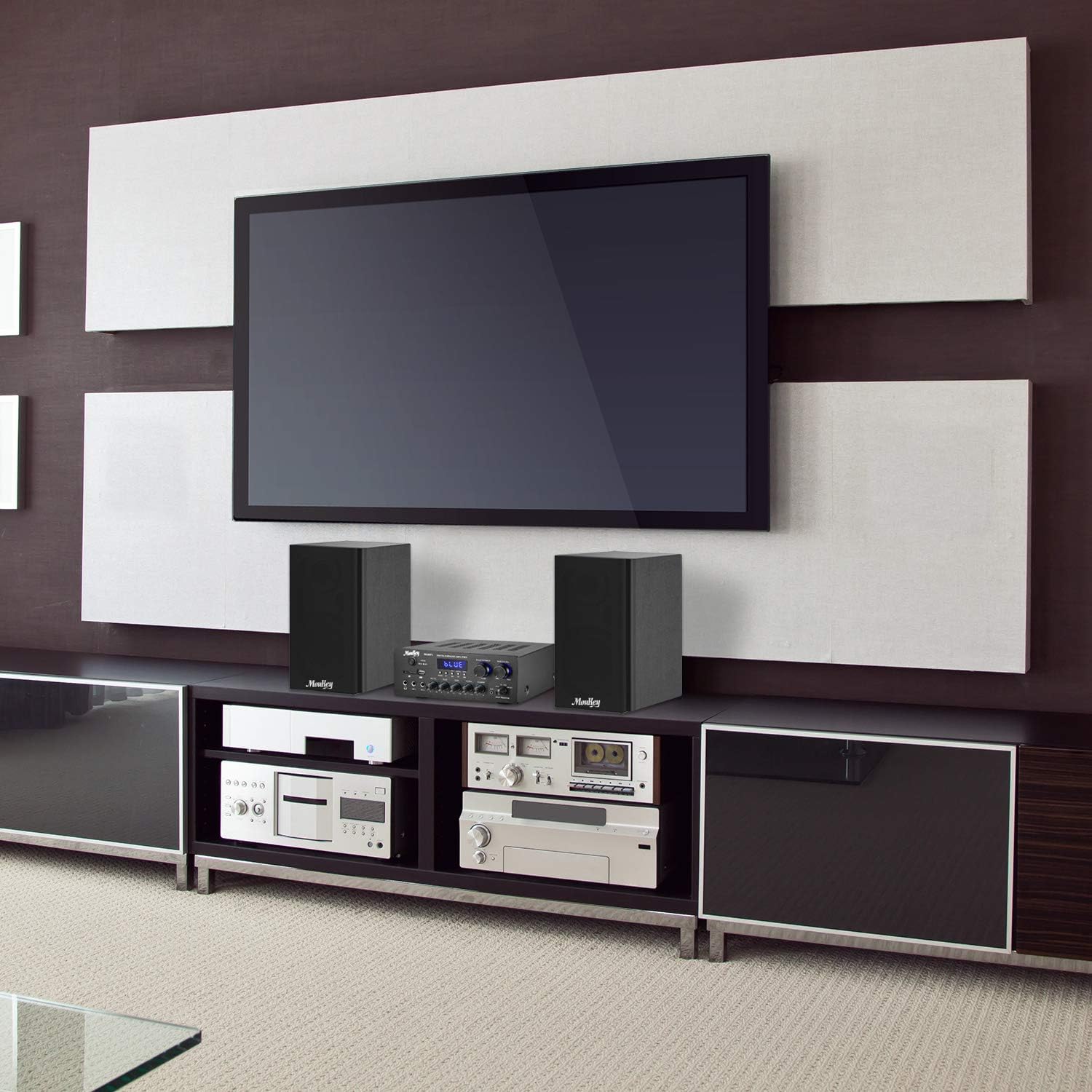 Black Friday Sale 2022 Moukey Passive Bookshelf Speakers Pair, 100 Watts Peak Power Home Stereo Speakers - 2.0 Near Field Audio Speakers, 5-Inch Wooden Enclosure Stereo Speakers | Wall-Mountable| M20-1