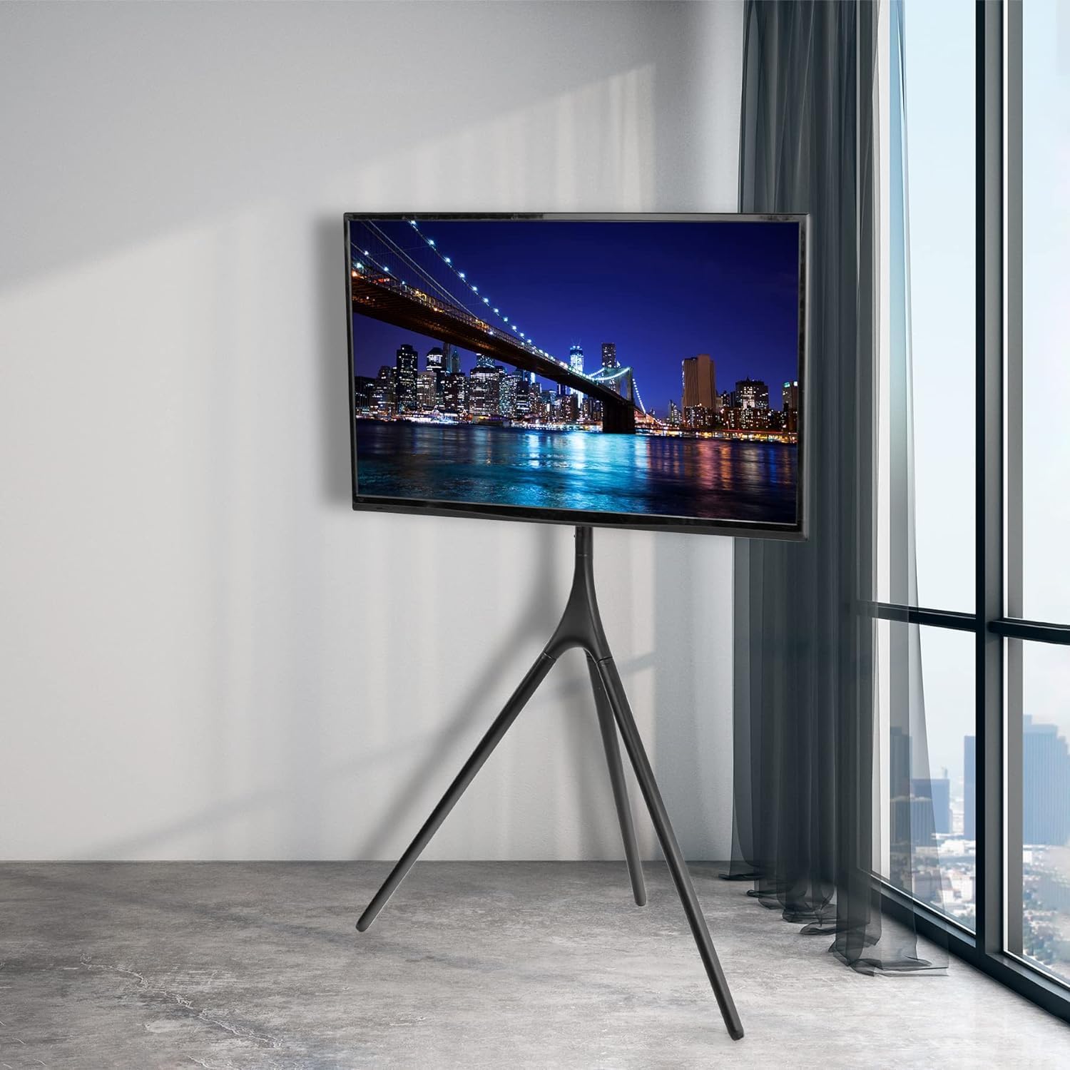 Tv Stand for Dining Room Artistic Easel 45 to 65 Inch LED LCD Screen, Studio TV Display Stand, Adjustable TV Mount with Swivel and Tripod Base Tv Bracket for Home