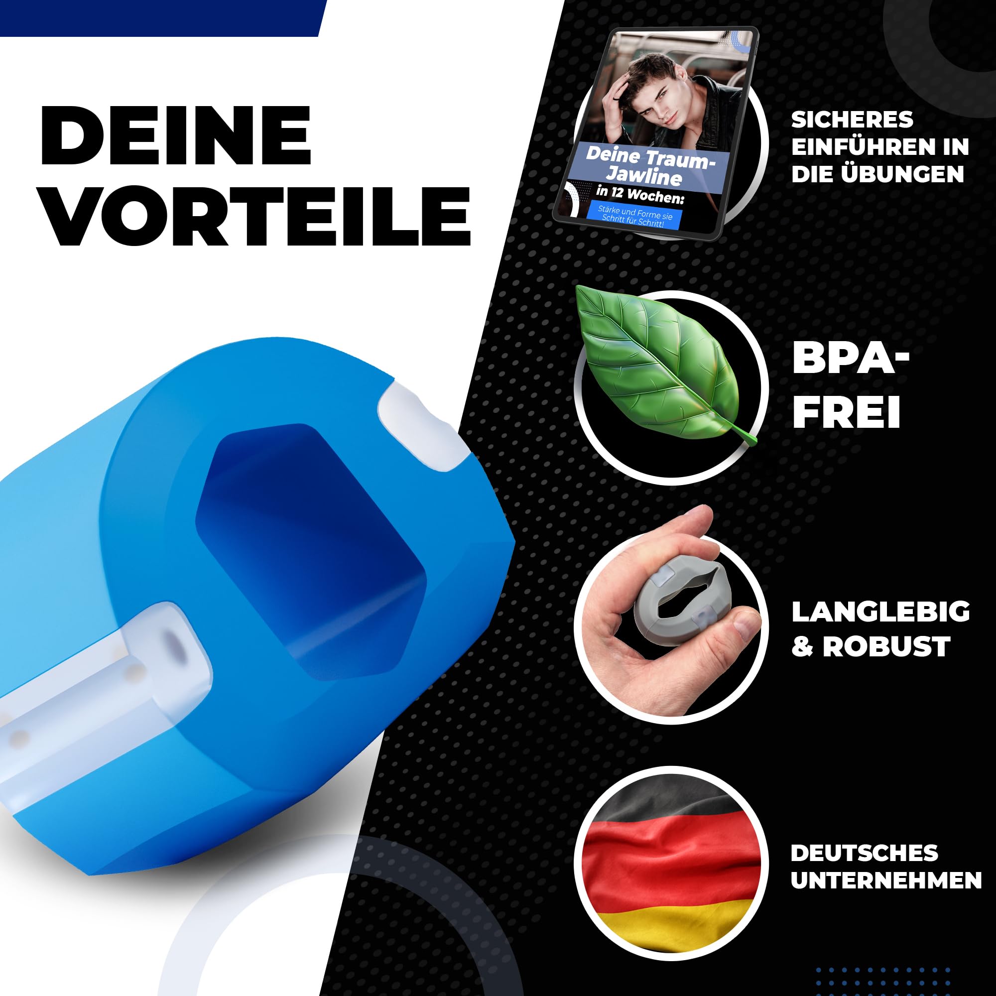 Jawline Entraîneur de mâchoire pour raffermir le visage et réduire le double menton / avec plan d'entraînement / entraînement musculaire masticatif pour hommes et femmes / 3 niveaux de