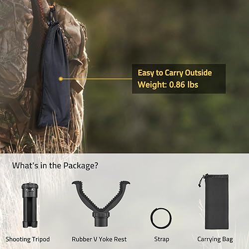 Miniatura 11 de CVLIFE Trípode de apoyo de tiro, altura ajustable, rotación de 360 grados, soporte de yugo en V, soporte portátil para rifle para disparo, caza