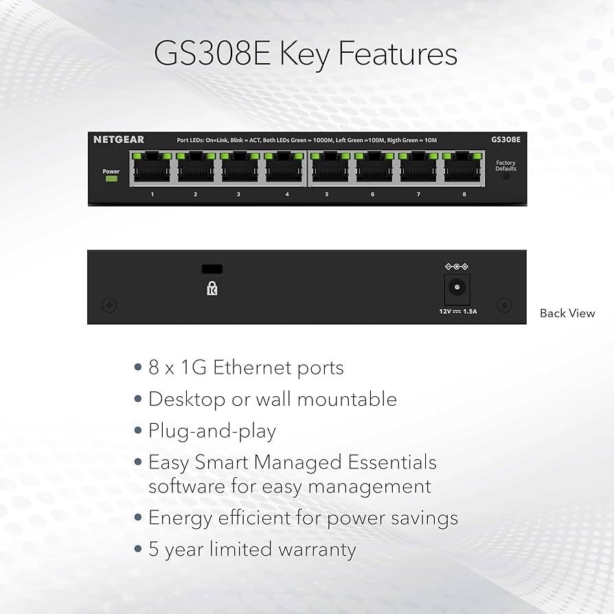NETGEAR 8ポートGigabit Ethernet Plus Switch NETGEAR 8-Port Gigabit Ethernet Unmanaged Switch (GS108