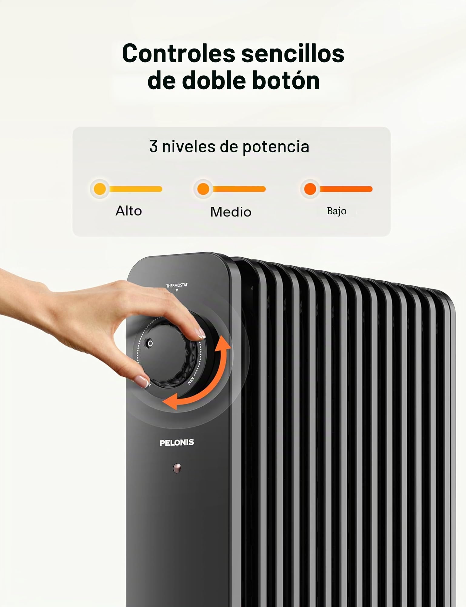 PELONIS Radiador de Aceite 2500W Eficiente, 13 Aletas, Móvil con Termostato, 3 Potencias y Protección contra Sobrecarga, Negro