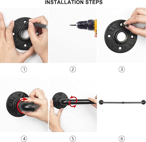 Miniatura 6 de Jeasor Toallero Industrial de Tubo de Hierro, Barra de Toallas, Soporte de Toallas de Baño Rústico de Granja para Pared, Montaje en Pared,