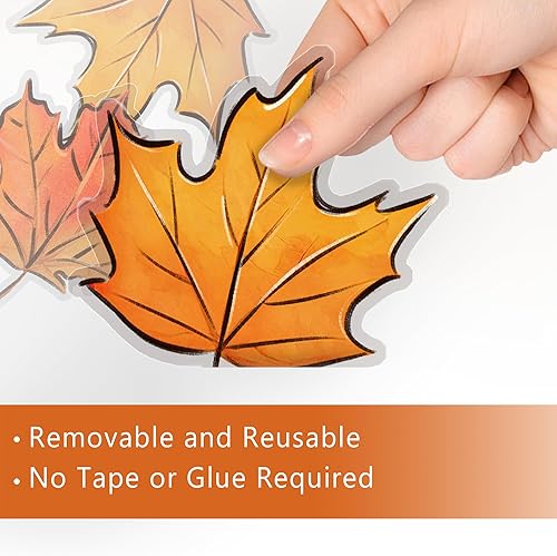 Miniatura 6 de Mfault Gnomo de feliz otoño para ventana, 9 hojas, cosecha de otoño, calabaza, girasol, granja, calcomanías decorativas, hojas de arce, Acción de