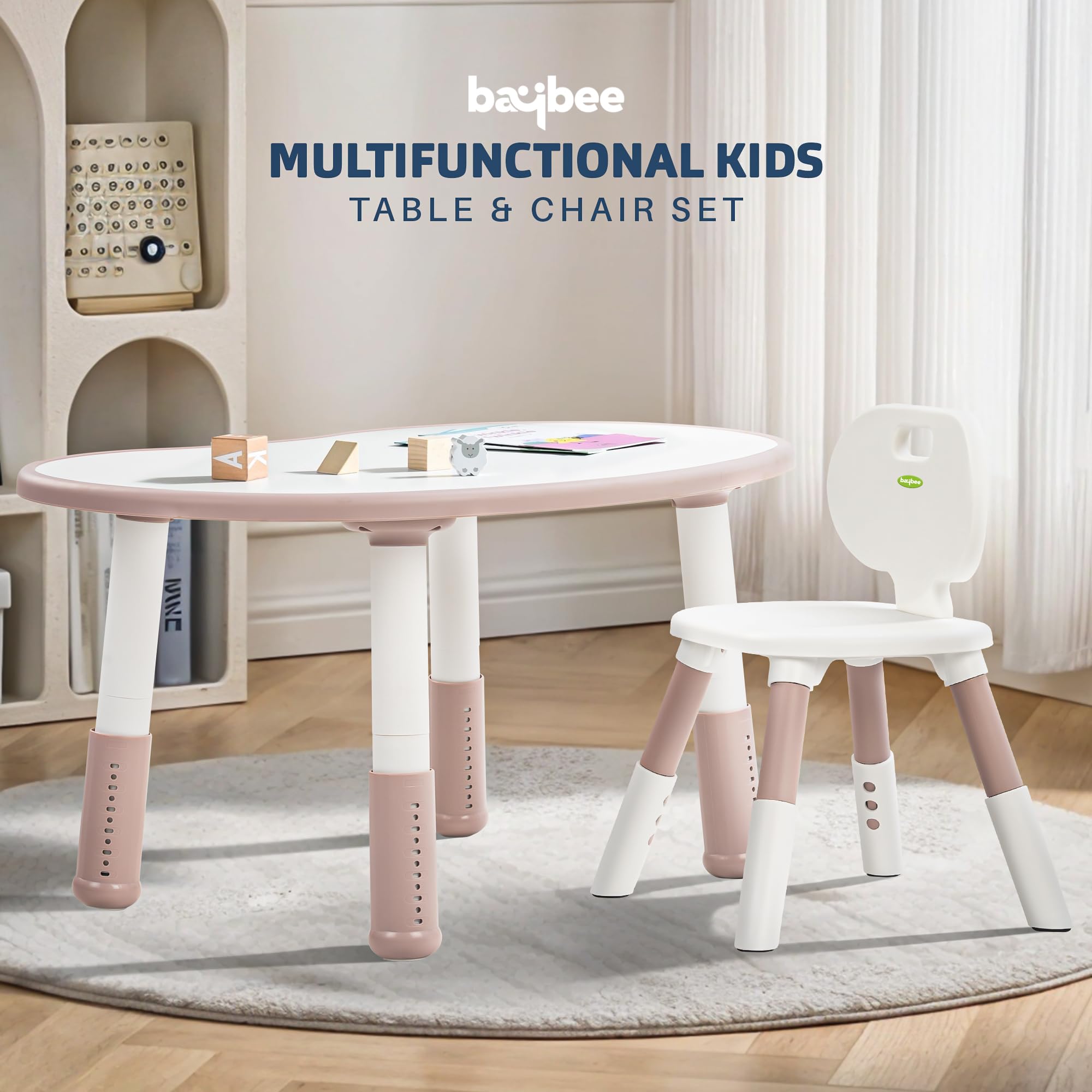 BAYBEE Study Table for Kids with Chair,Multi-Functional Adjustable Study Table with Anti-Slip Base, Drawing Board, Safe Rounded Corners & Easy Plug-and-Play Installation (Pink) 1