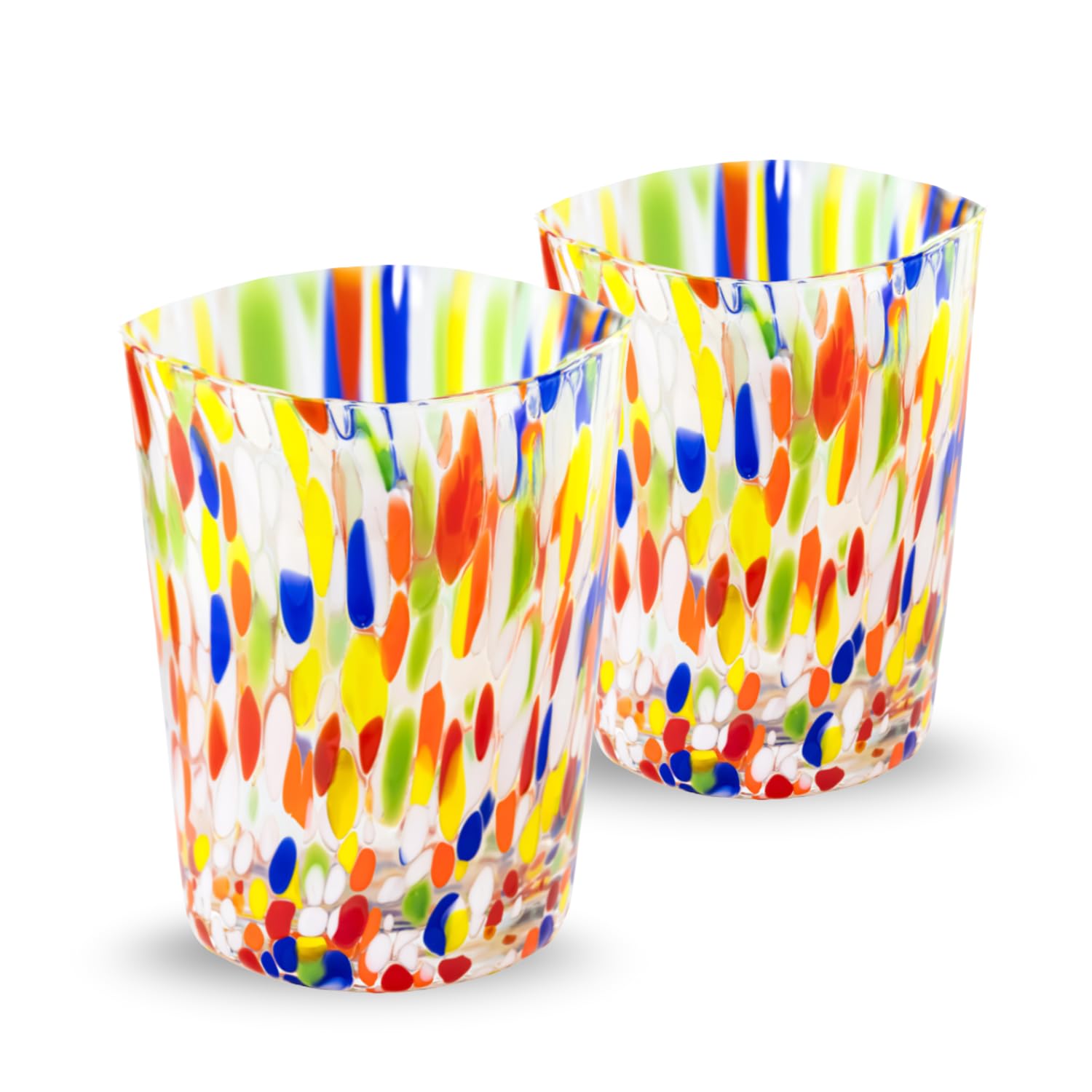 Gocce di Murano 2 Bicchieri Acqua Lavorati Secondo la Tradizione degli Artigiani di Murano, Bicchiere Soffiato e Lavorato a Mano 300 ml - Bicchieri Acqua Vetro Arcobaleno Pioggia
