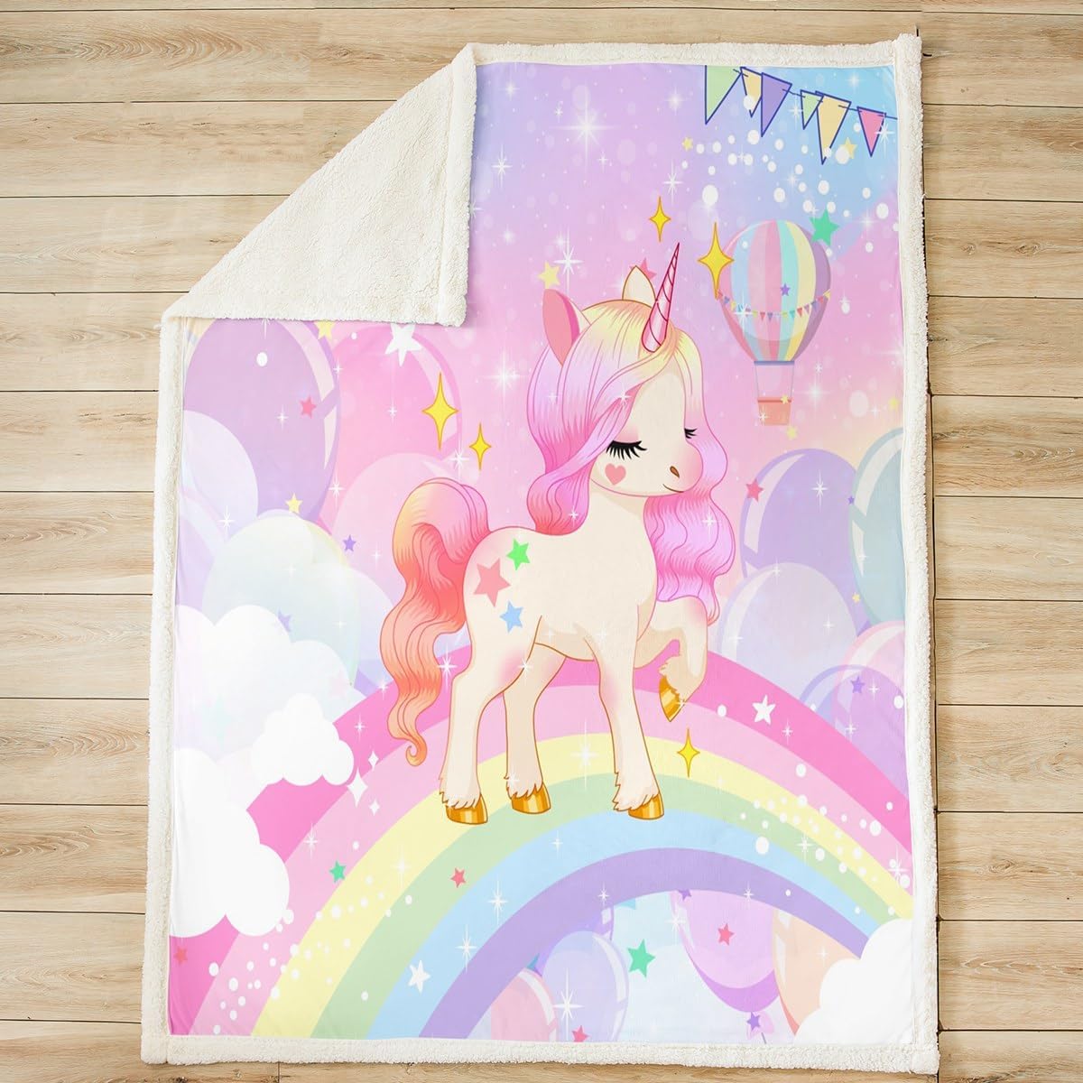 Feelyou Unicorn Girls Sherpa Blanket Rainbow Kids Pink Unicorn Fuzzy Blanket for Sofa Bed Couch Kawaii Cute Fleece Throw Blanket Teens Children Adults Cartoon Unicorn Room Decor,Throw 50x60 Inches - Image 2