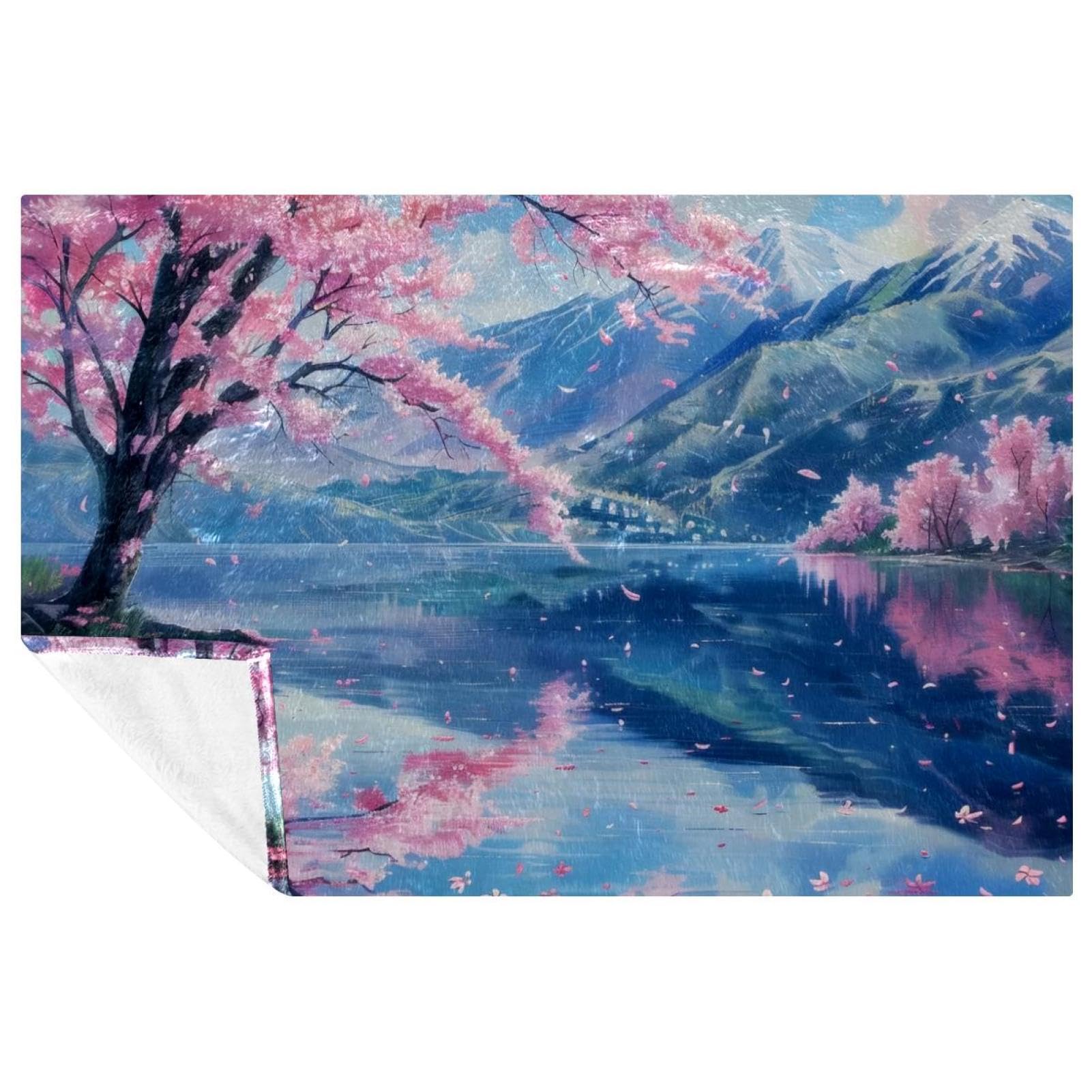 Jeté de lit couverture douce imprimé cerisier lac plaid chaud canapé lit 150x100