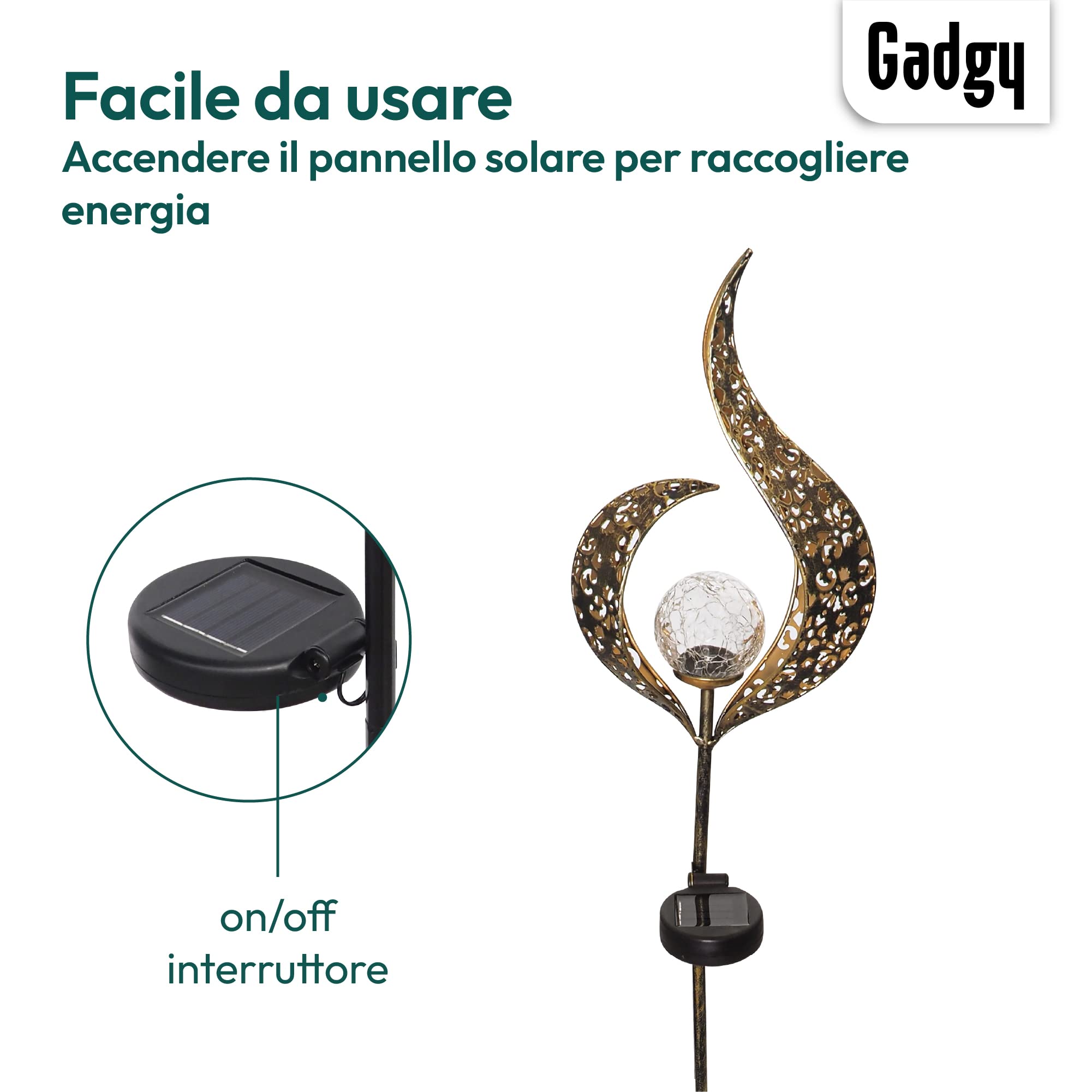 Gadgy Set di 2 Luci Solari da Giardino Effetto Fiamma LED – Lampade Decorative da Esterno Impermeabili per Patio, Balcone e Giardino – Illuminazione Solare Automatica
