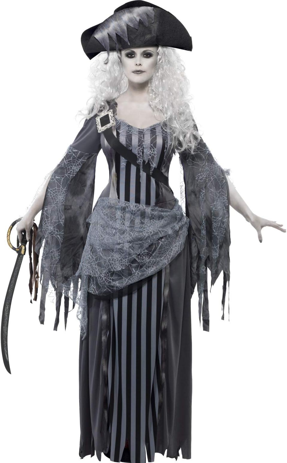 Smiffys Deluxe Ghost Ship Princess Costume, Grey with Dress and Hat, Halloween Adult Fancy Dress, Adult Dress Up Costumes