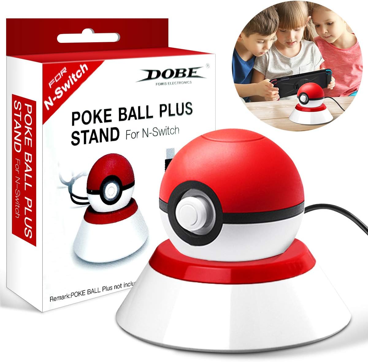 Charge Stand for 2018 Pokeball Plus [with USB Charger Cable], Charging Station Controller Holder Stand for Nintendo Switch Pokemon Lets Go Pikachu Poke Ball [Poke Ball not Included]- [White & Red]