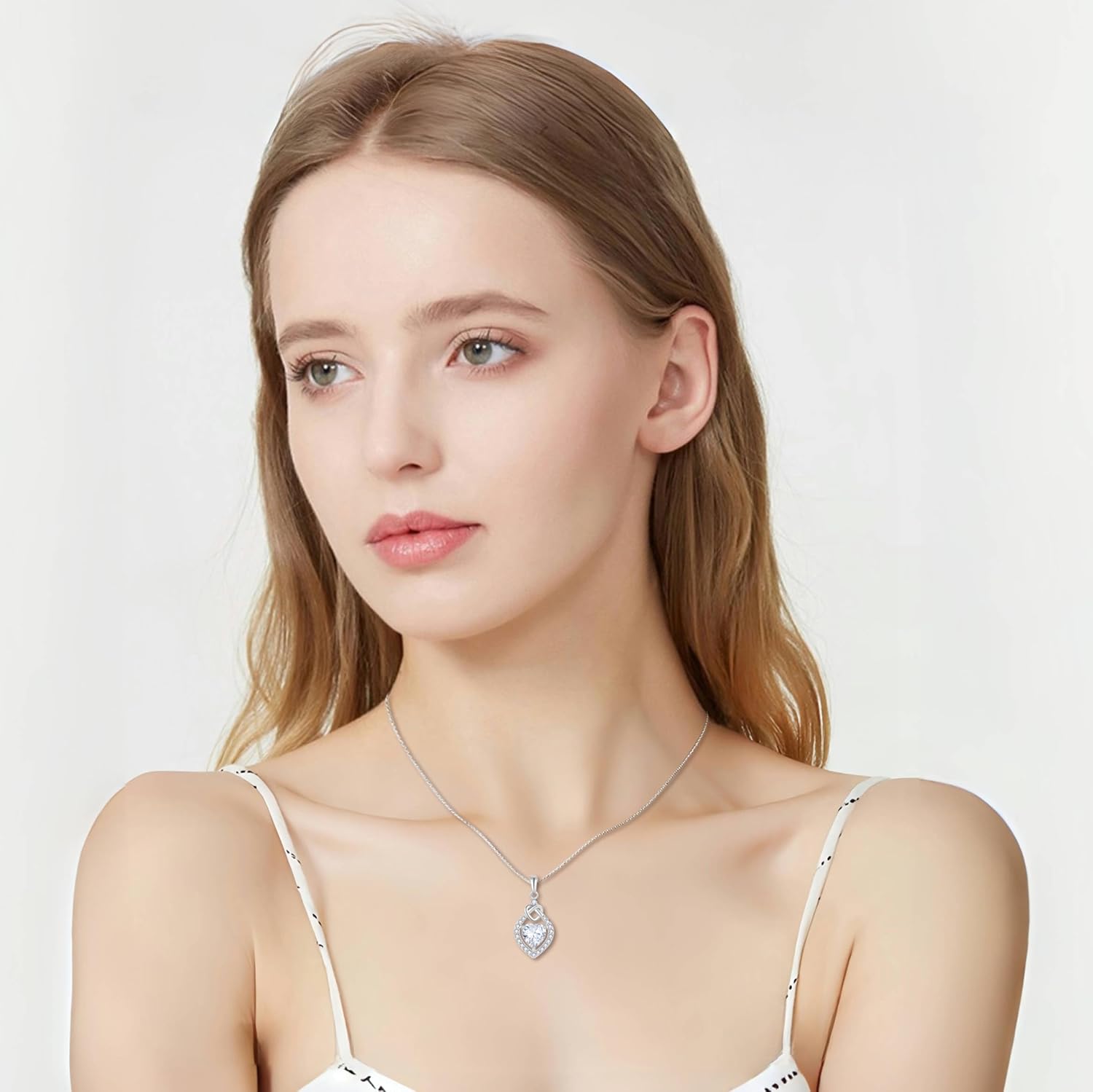 Love Knot Necklace 925 Sterling Silver Heart Birthstone Jewelry for Women - Image 2