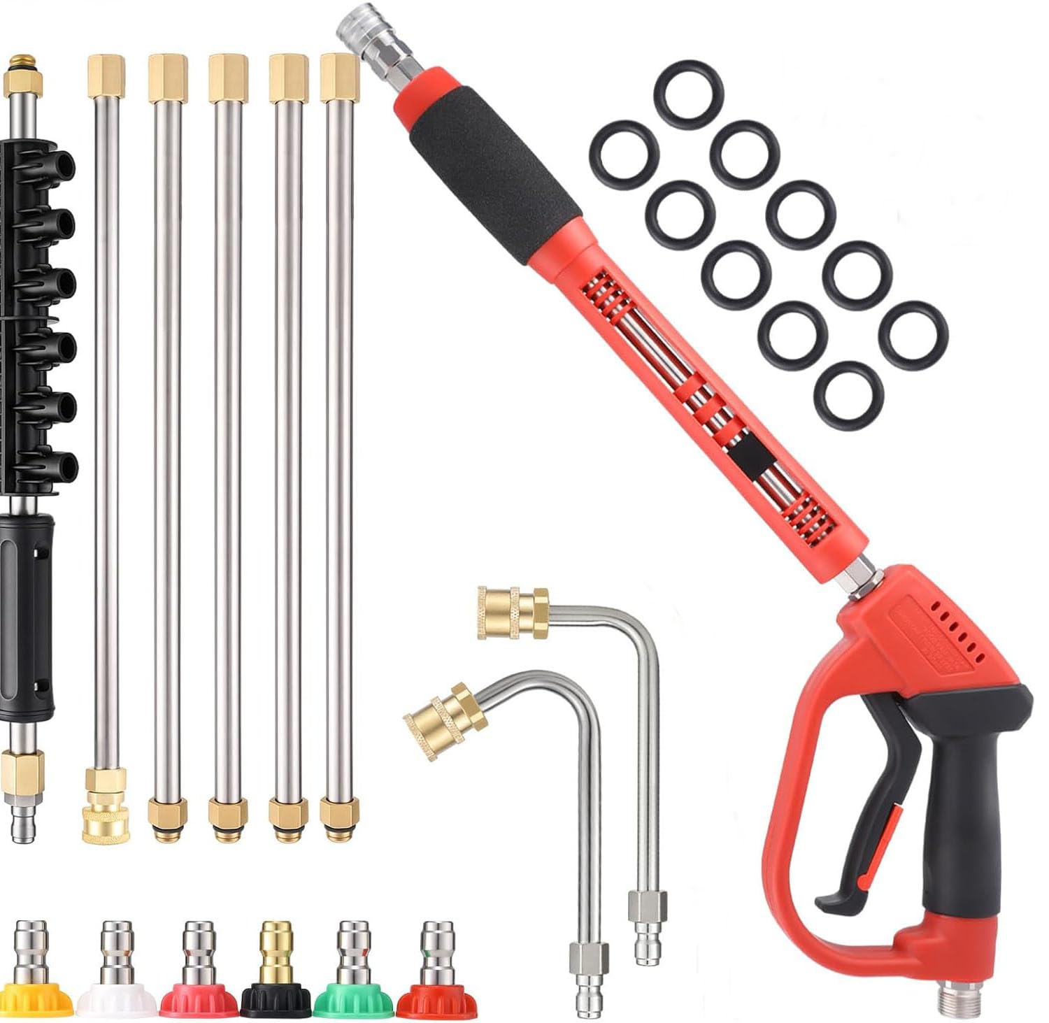 Lance de Nettoyage Haute Pression 5000 PSI, Pistolet avec 6 Extensions et 2 Tiges Courbes, 6 Embouts de Pulvérisation pour Nettoyeur de Voiture, Maison, Terrasse, Jardin