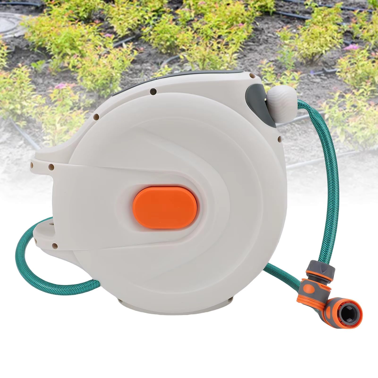 Carretel Enrolador de Mangueira Retrátil 20 Metros Recolhimento Automático - Suporte de Parede Articulado 180° - Alta Resistência para Jardim e Lavagem - Sistema Anti-Nós e Trava de Extensão