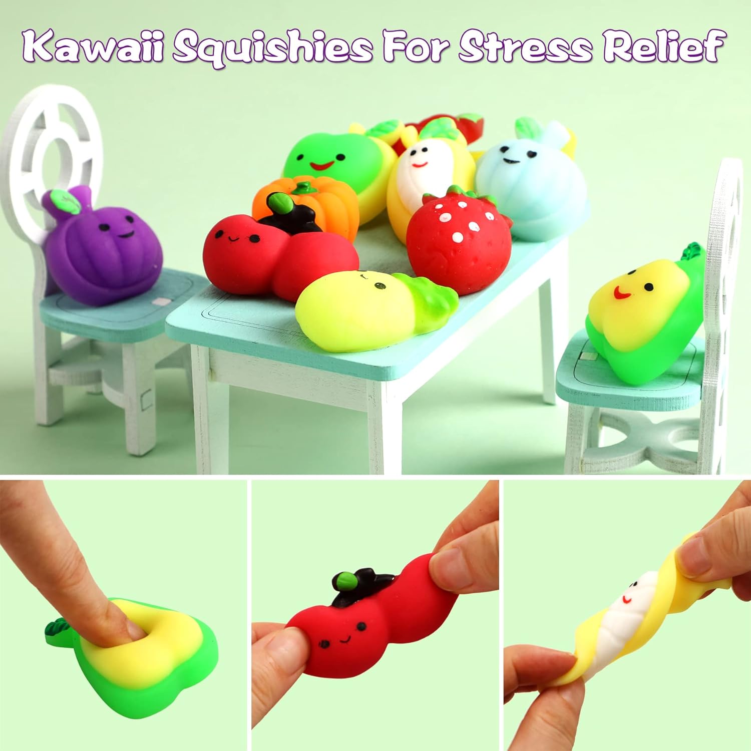 Mochi Squishy Toys, 24 pcs Fruit Squishy Party Favors for Kids Classroom Prize Stress Relief Squishies Bulk Gift for Birthday Pinata Goodie Bag Filler Christmas Stocking Stuffers Easter Valentines