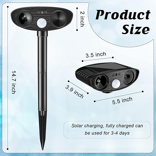 Miniatura 3 de Repelente ultrasónico de animales con energía solar, repelente de animales activado por movimiento, sensor de movimiento disuasorio de animales al