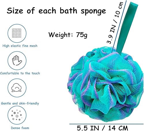 Miniatura 4 de Esponja de esponja para ducha, esponja para baño, esponja para lavado corporal, de malla, con carbón activado, exfoliante corporal esencial para el