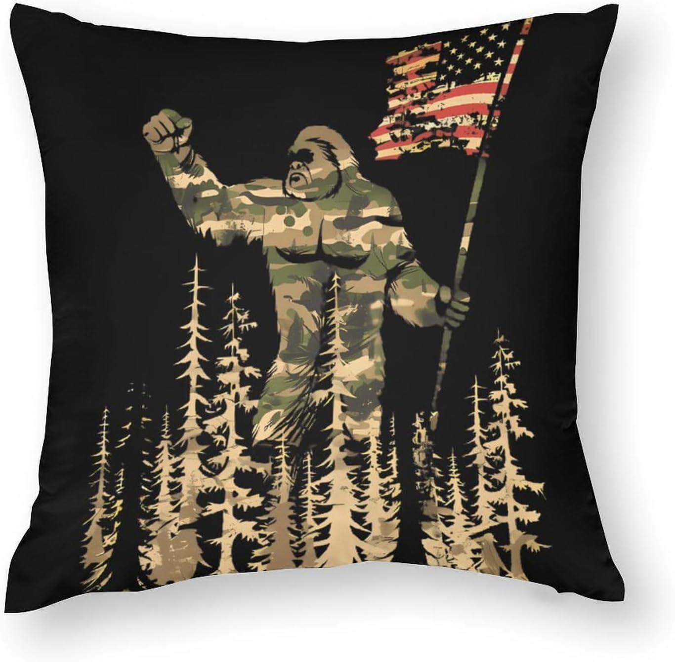 Camouflage Bigfoot U.S. Flag Printed Throw Pillow Case 4 Pcs Soft Pillowcases Pillows Covers Sofa Bed Decor 12/14/16/17/18/20/22/24/32 Inches
