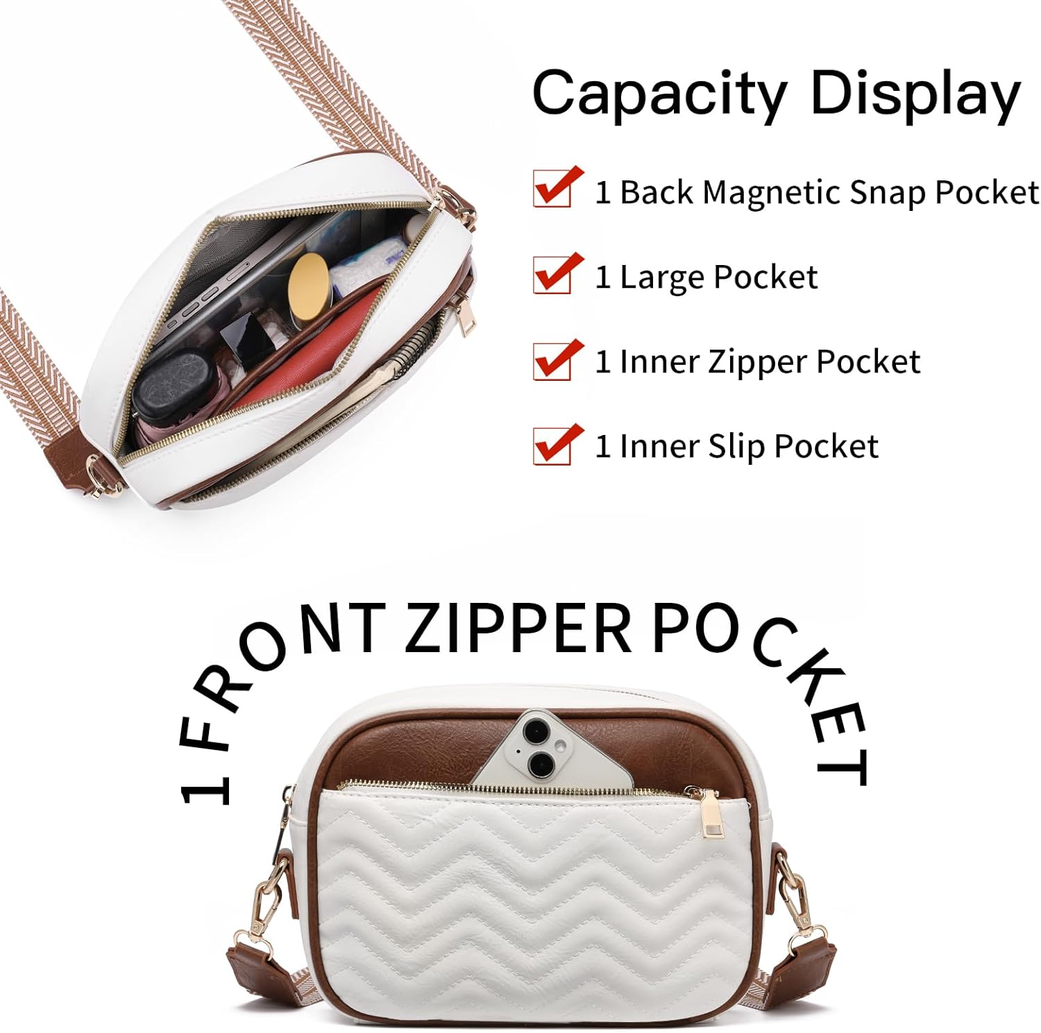 GAEKEAO Small Crossbody Bags for Women Vegan Leather Wide Strap Trendy Design Camera Bag Purse Shoulder Handbag Travel - Image 3