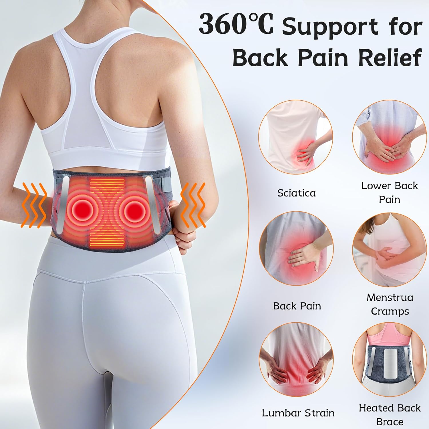 47-67" Electric Heating Pads for Back Pain,Cordless Heating Pad for Lower Back Massager,Lumbar Support Heated Brace,5 Vibration&3 Heat Portable Waist Wrap Belt for Cramps,Gift for Men Women