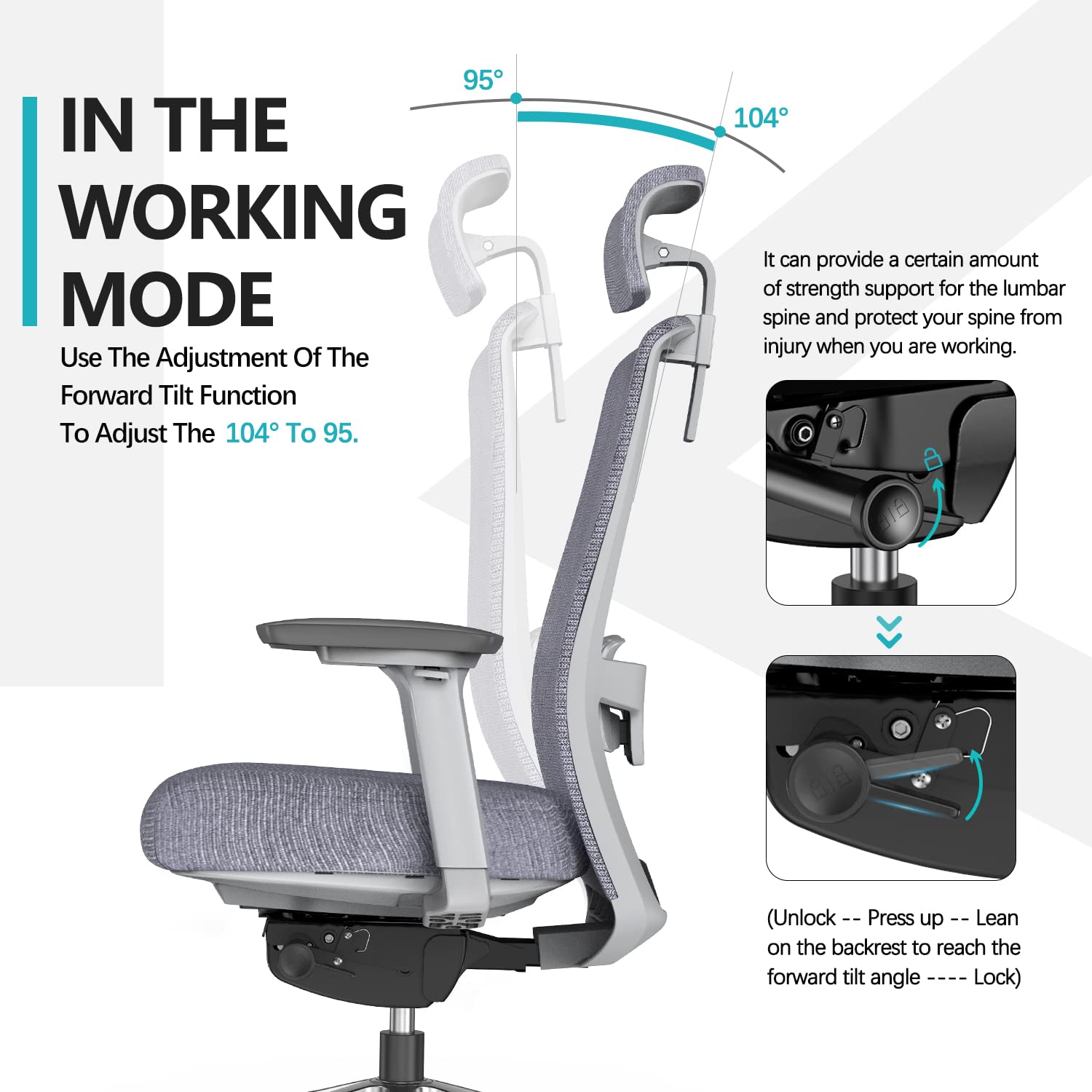 Duwinson Ergonomic Mesh Home Office Chair With Back Support, 4Way