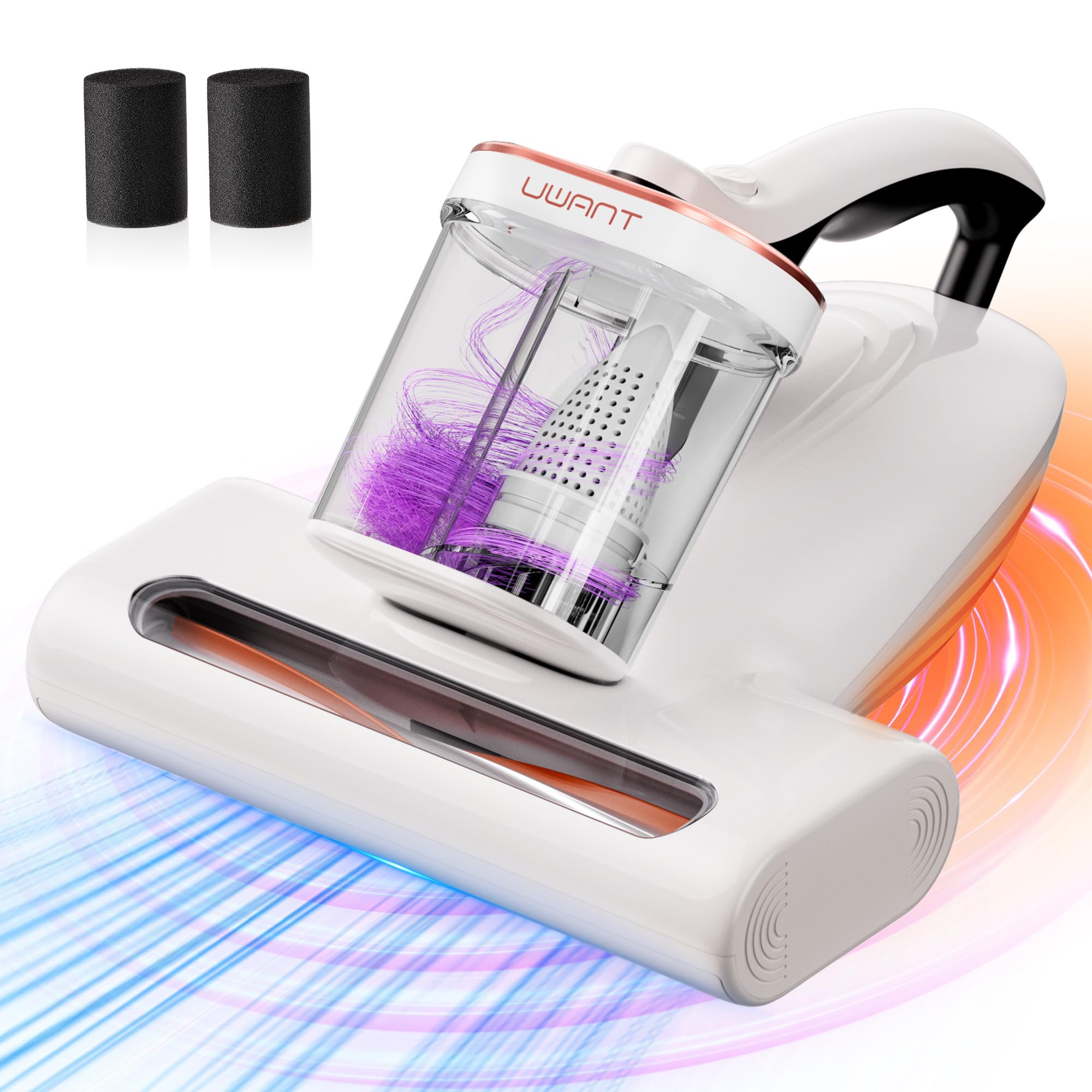 Uwant Anti-Allergen Bed Vacuum Deep Cleaner with UV Light, Heating & 13Kpa Suction - Corded Lightweight Handheld Vacuum for Couch, Pillow, Carpet, Pet Hair (M100 - 12.2 Oz, White & Orange)