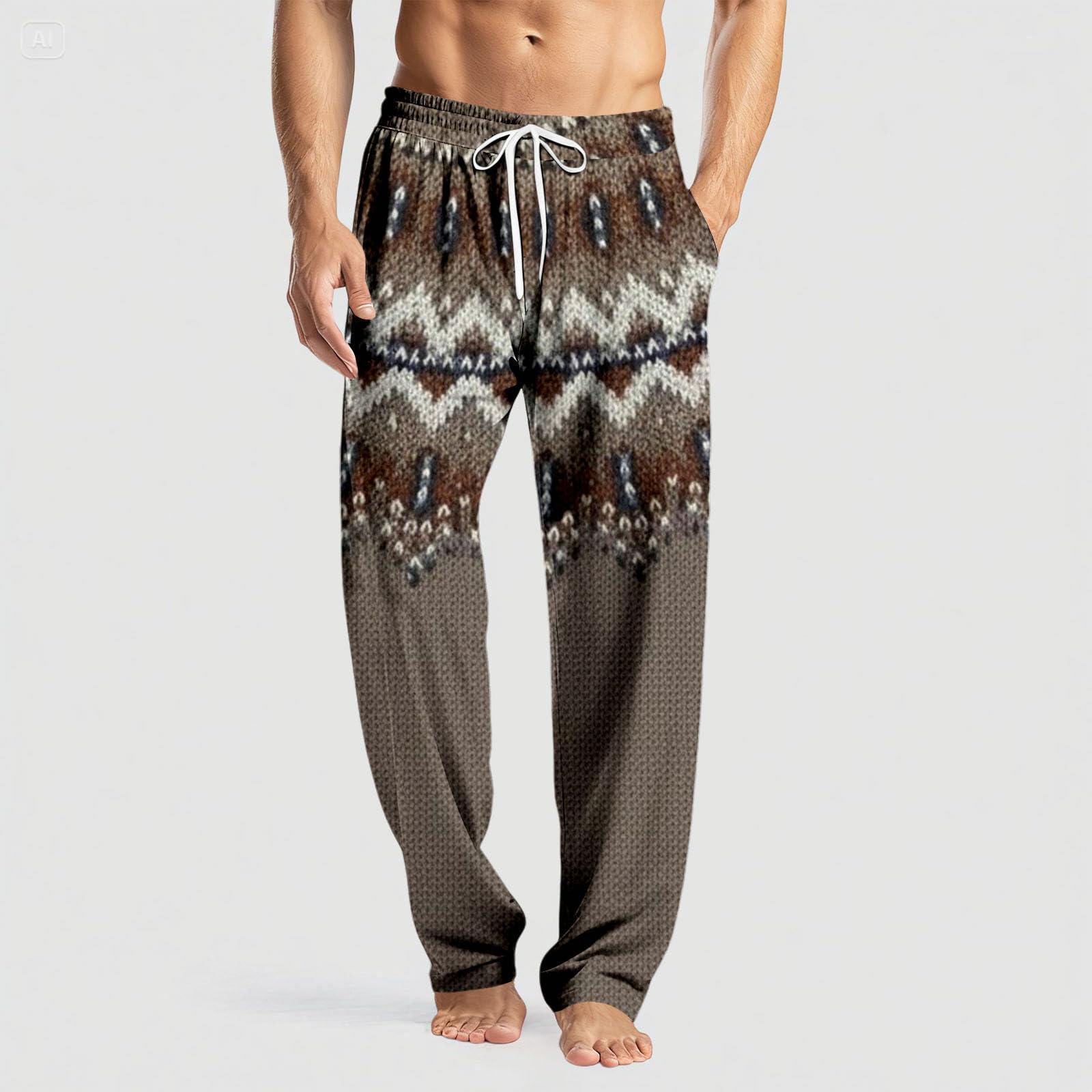 Generisch Pijama corto para hombre, pantalones de yoga, albornoz bordado para hombre (café, L)