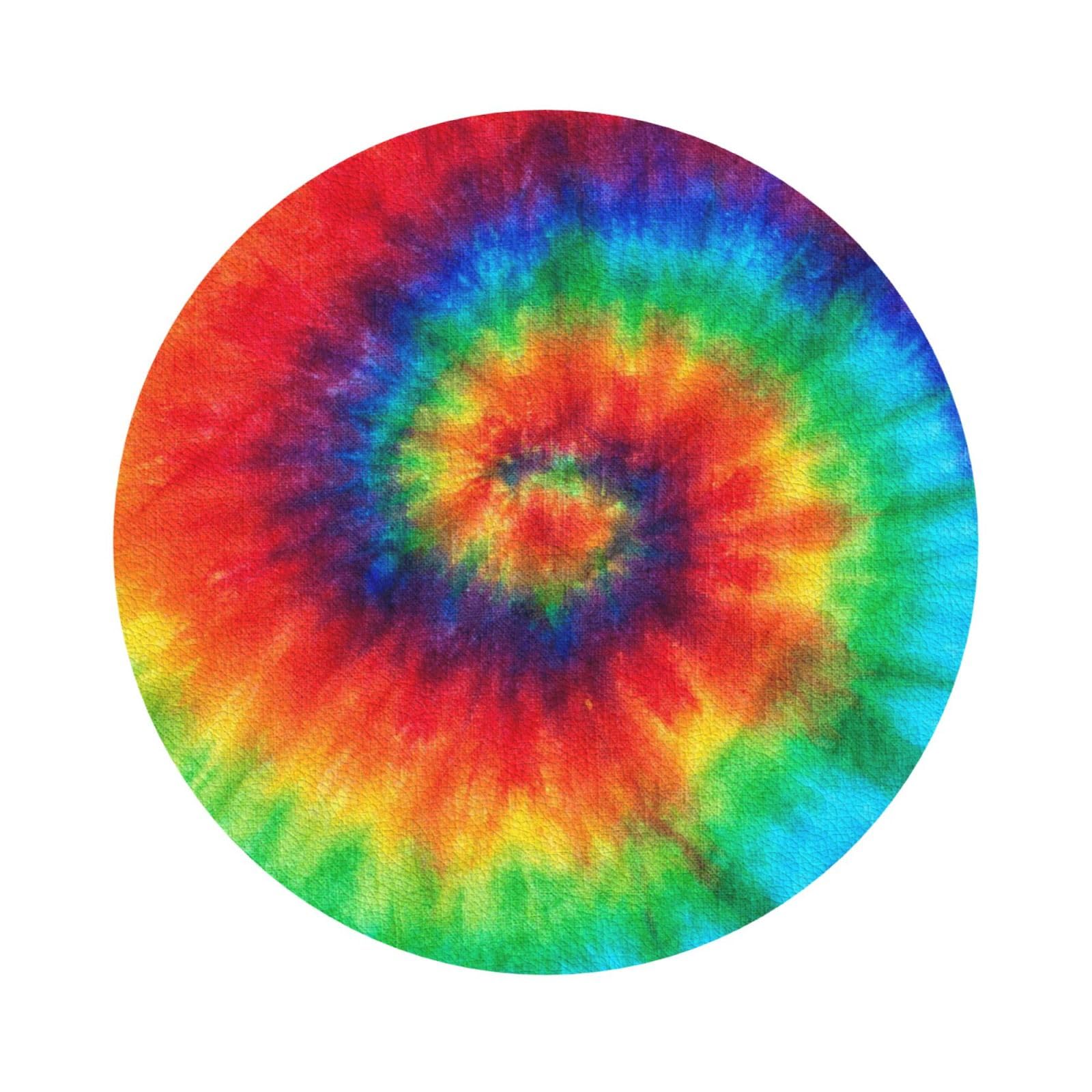 tie dye rainbow PU Leather Coasters Set of 6 Round Drink Coasters
