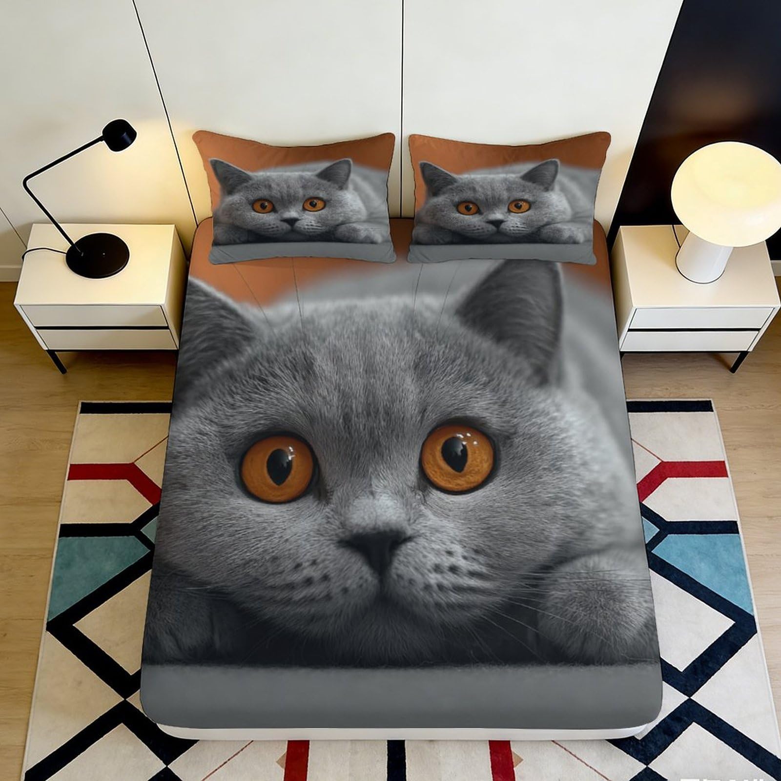 Uynsixtme Style-3 3D Printed Cat Fitted Sheet Microfiber Non-Slip Deep Pocket Cat Mattress Fitted Cover For Bedroom Bedding 90X200x25cm