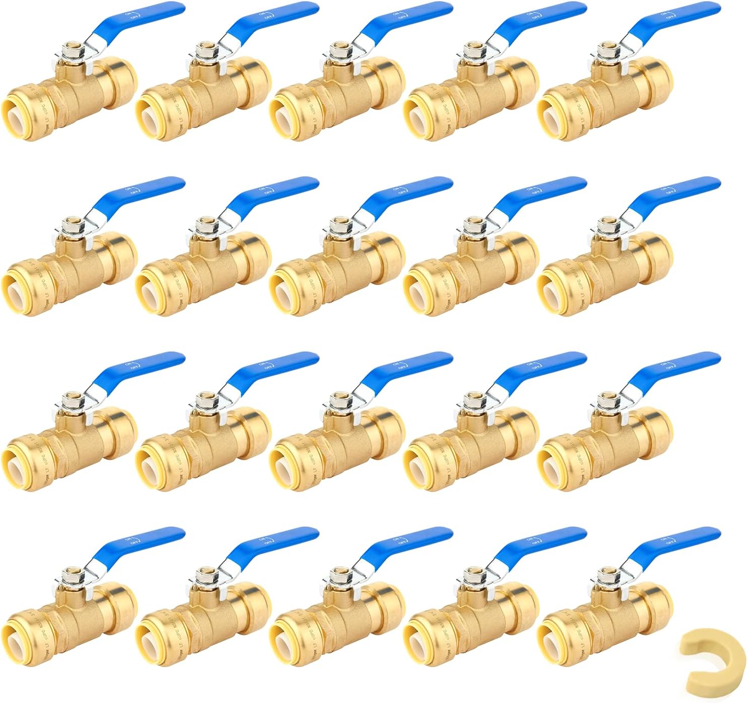 1 Inch Ball Valve,Pushfit Shut-off Valve for Cold Water,Push to Connect Ball Valve with Disconnect Clip(Blue Handle,Pack of 10)(PF-VALVE080-10Pack)