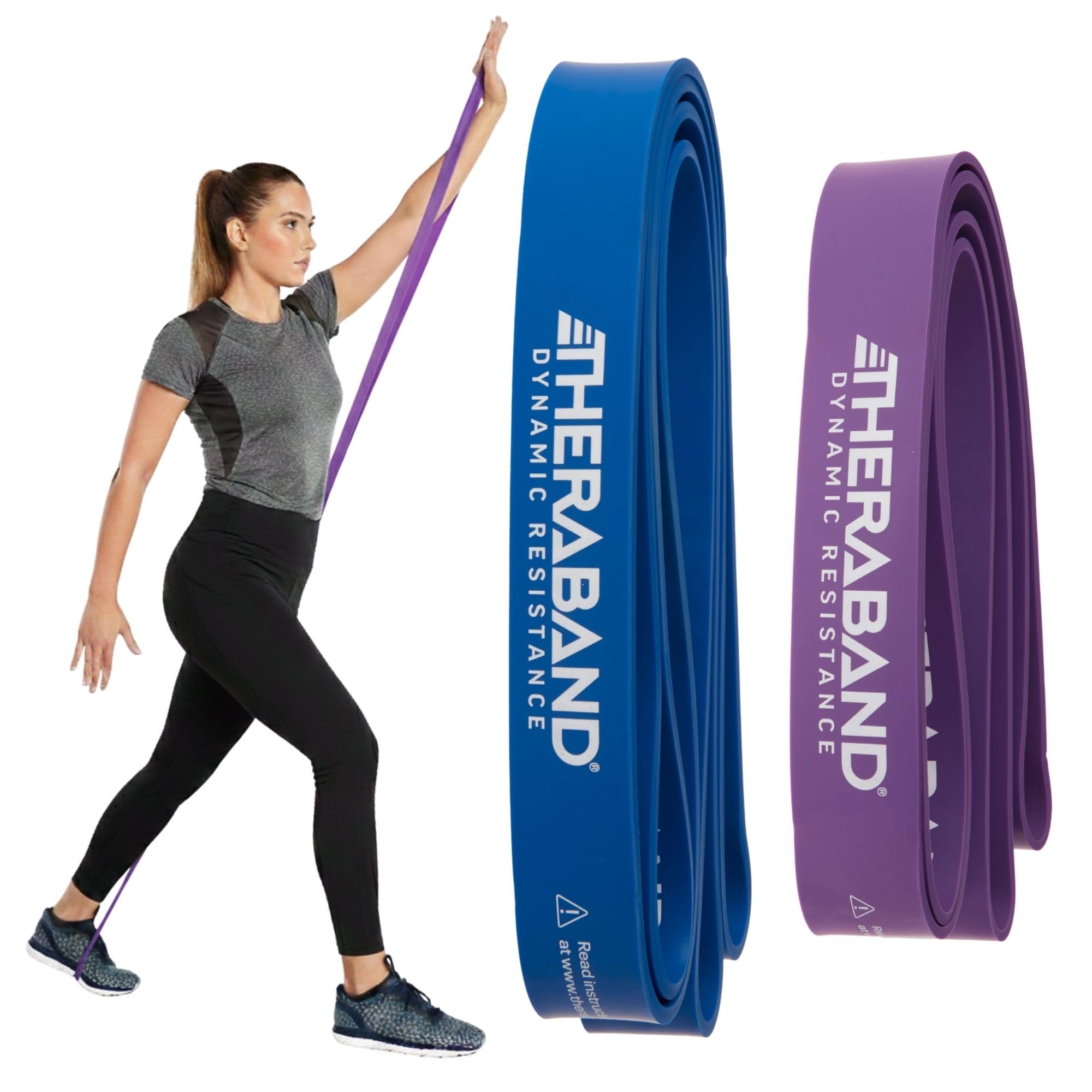 THERABAND High Resistance Bands, Set of 2 Elastic Super Bands for Improving Flexibility, Injury Rehab, & Full Body Workouts, Stretch Bands for Lifting, 1 Light & 1 Medium Band, Multi