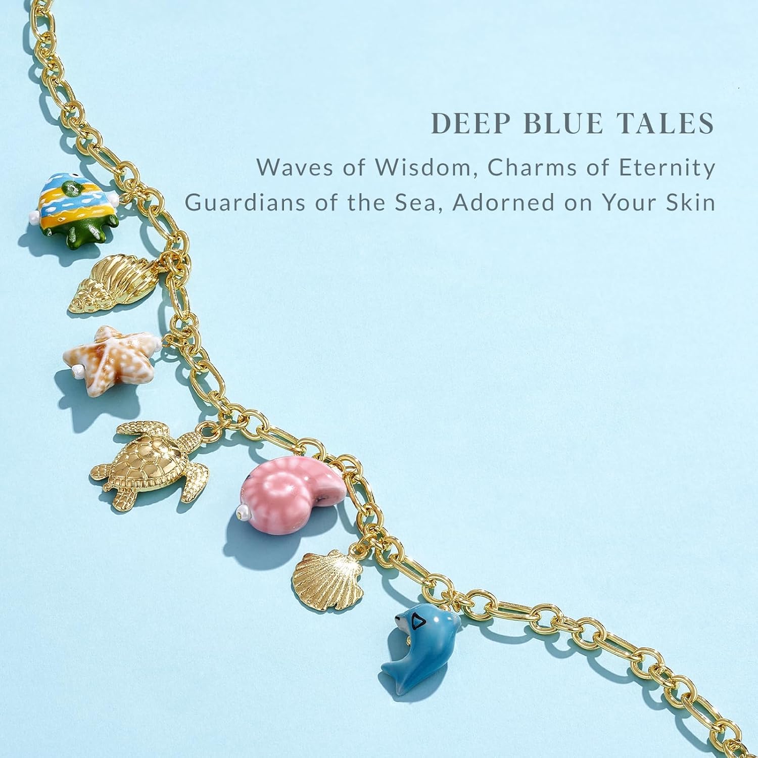 KissYan Charm Necklace for Women, 14K Gold Plated Heart Starfish Sun Pendant Fashion Link Chain Boho Summer Beach Jewelry Gifts - Image 5