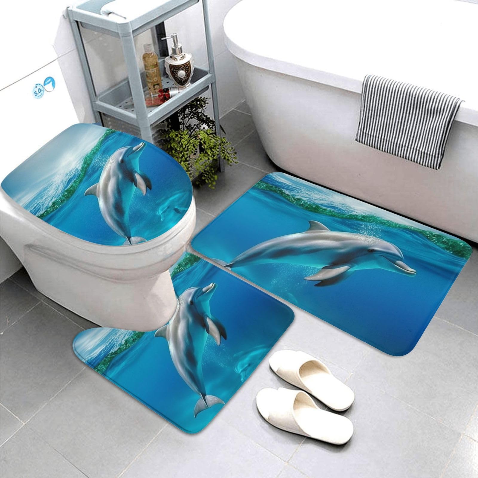 Tapis de bain antidérapant super absorbant lavable motif bleu