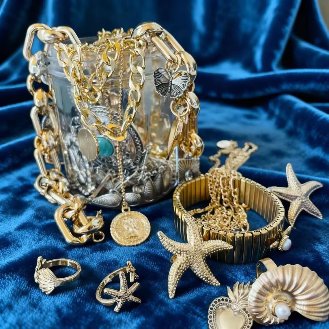 Mystery Jewelry Jar Bundle, boîte à bijoux vintage, boîte surprise pour femme, bagues de style hippie, bohème, collier, bracelet, boucles d'oreilles, pince à cheveux