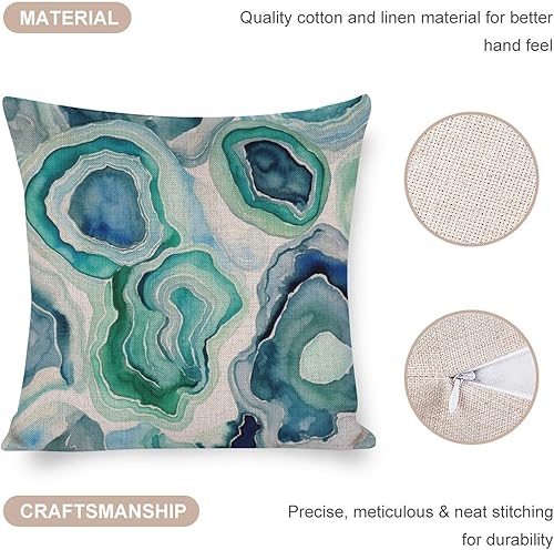 Miniatura 4 de Almohadas de exterior para muebles de patio, diseño de geoda de ágata, azul, verde, gris, funda de almohada de 18 x 18 pulgadas, funda de almohada