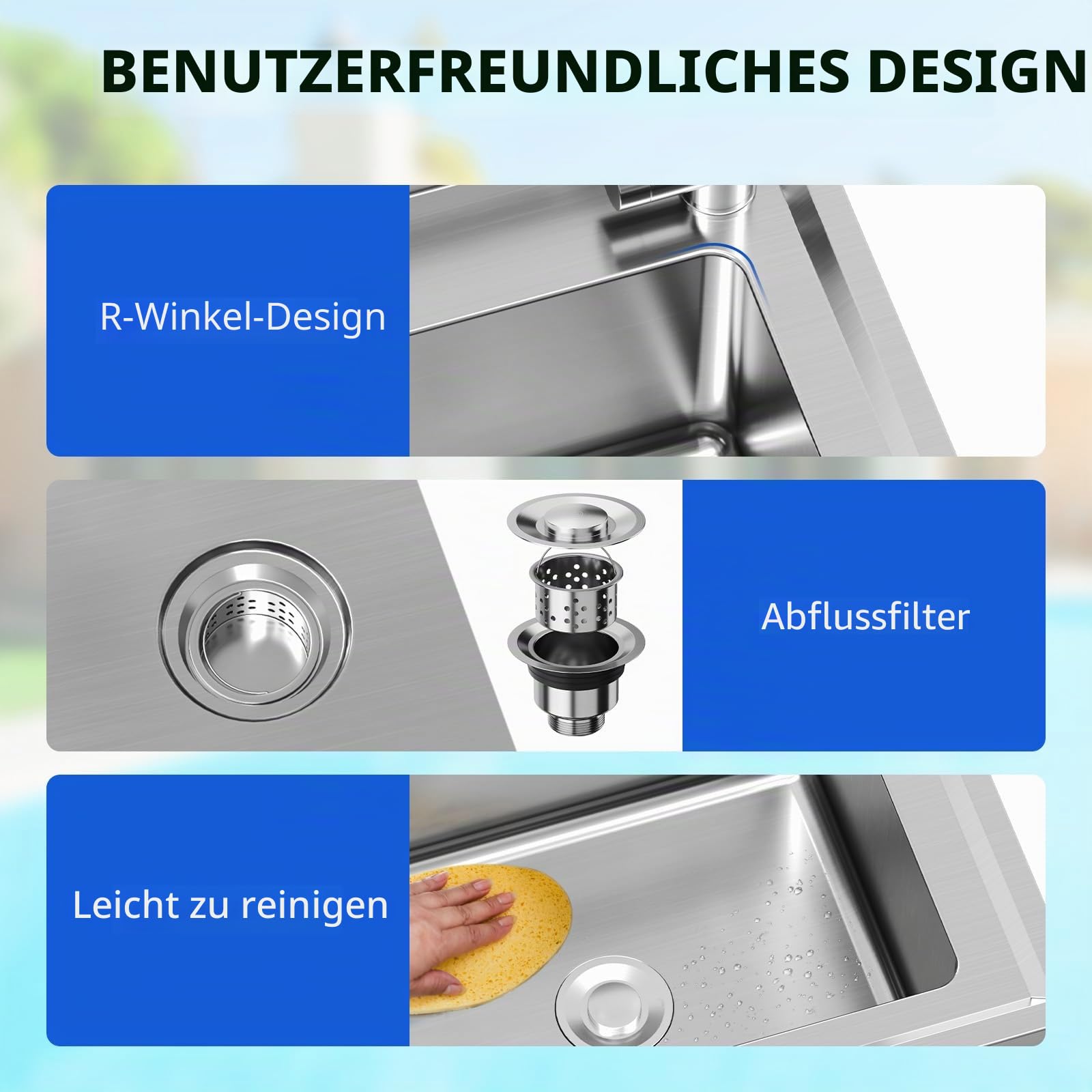 Küchenspüle Spültisch Freistehend Edelstahl Waschbecken Edelstahl-Spüle mit Wasserhahn, Ablage & Zubehör, Komplettset für Küche, Bad, Gewerbe 100x50x94 cm, Rostfrei & Langlebig