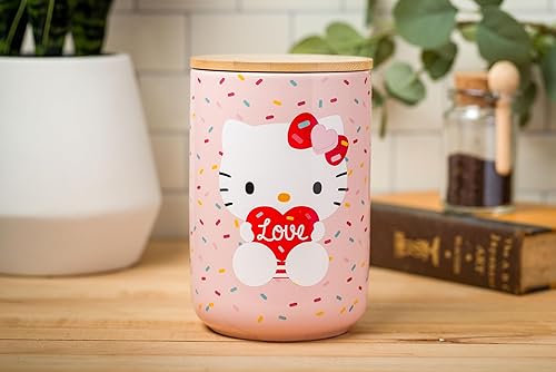 Miniatura 122 de Silver Buffalo Tarro de cerámica para aperitivos o galletas de color rosa de Hello Kitty, de Sanrio, tamaño mediano Hello Kitty Waving (cerámica)