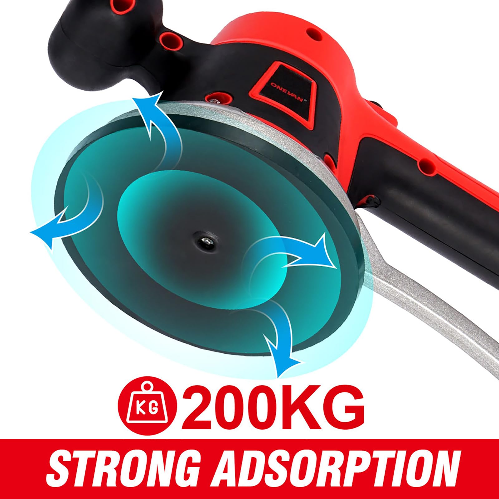 ONEVAN Fliesen Rüttler Akku 200kg, Elektrische Fliesen Vibrationsgerät 145mm Saugnapf 6 Gang Fliesenrüttler Fliesenvibrationsmaschine mit 2 1500mAh Akkus, für 150 x 150 cm Fliesen