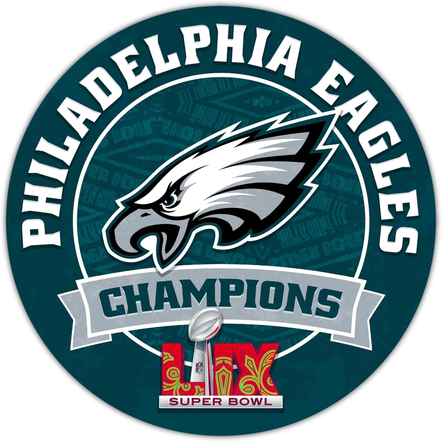 Philadelphia Eagles 2025 Super Bowl LIX Champions 12” Classic Circle Wall Sign - Rustic Wooden Decor for Man Cave, Game Room, Dorm, or Home - NFL Fan Collectible by Fan Creations - USA Made