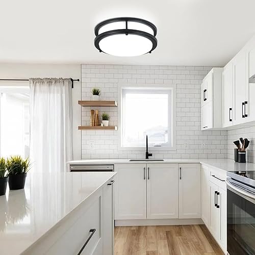 Miniatura 2 de DLLT - Lámpara de techo LED moderna de 24 W con control remoto, regulable de 10 pulgadas, lámpara de techo redonda negra para dormitorio, cocina,