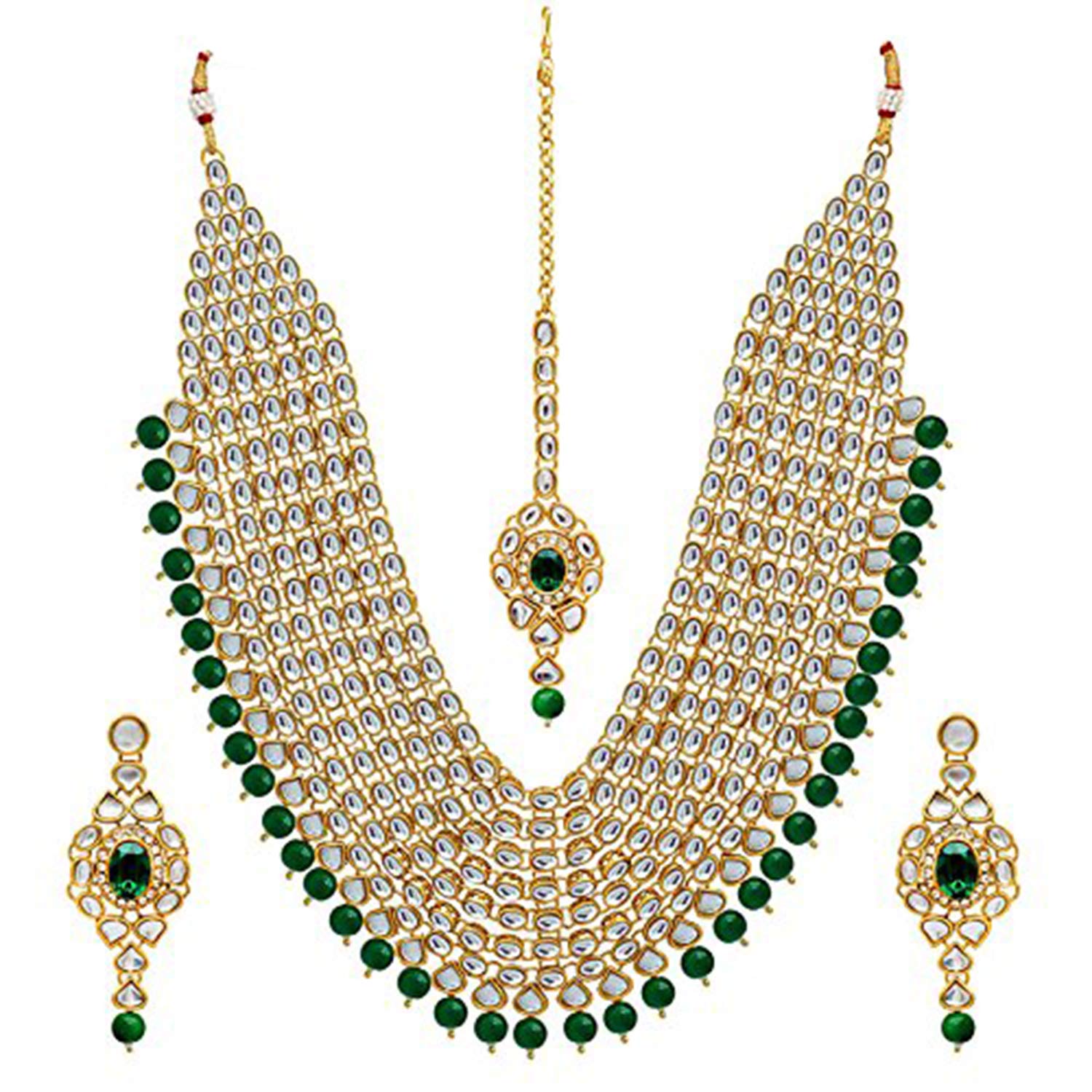 Kundan Pearl Maroon Layered Long Jewellery Necklace Set with Earring Maang Tikka Earrings for Women-image-31