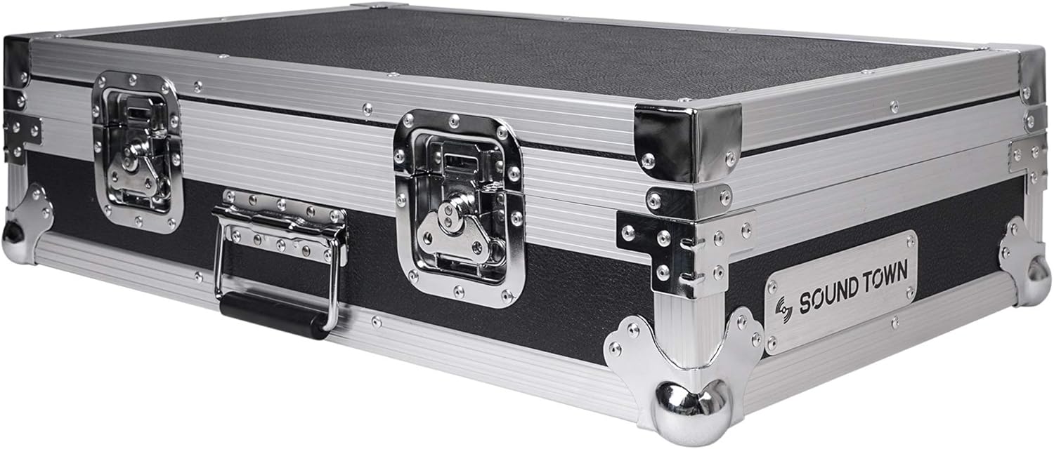 Sound Town Heay-Duty Plywood Gutiar Pedal board ATA Road Case with Pedal Mounting Tape Fastener, Interior: 24.7” x 14” (STRC-PD1)