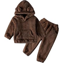 Toddler Baby Fleece Set Bear Hoodie with Ears Fuzzy Winter Sweatsuit Warm Hooded Sweatshirt & Sweatpants for Boys Girls
