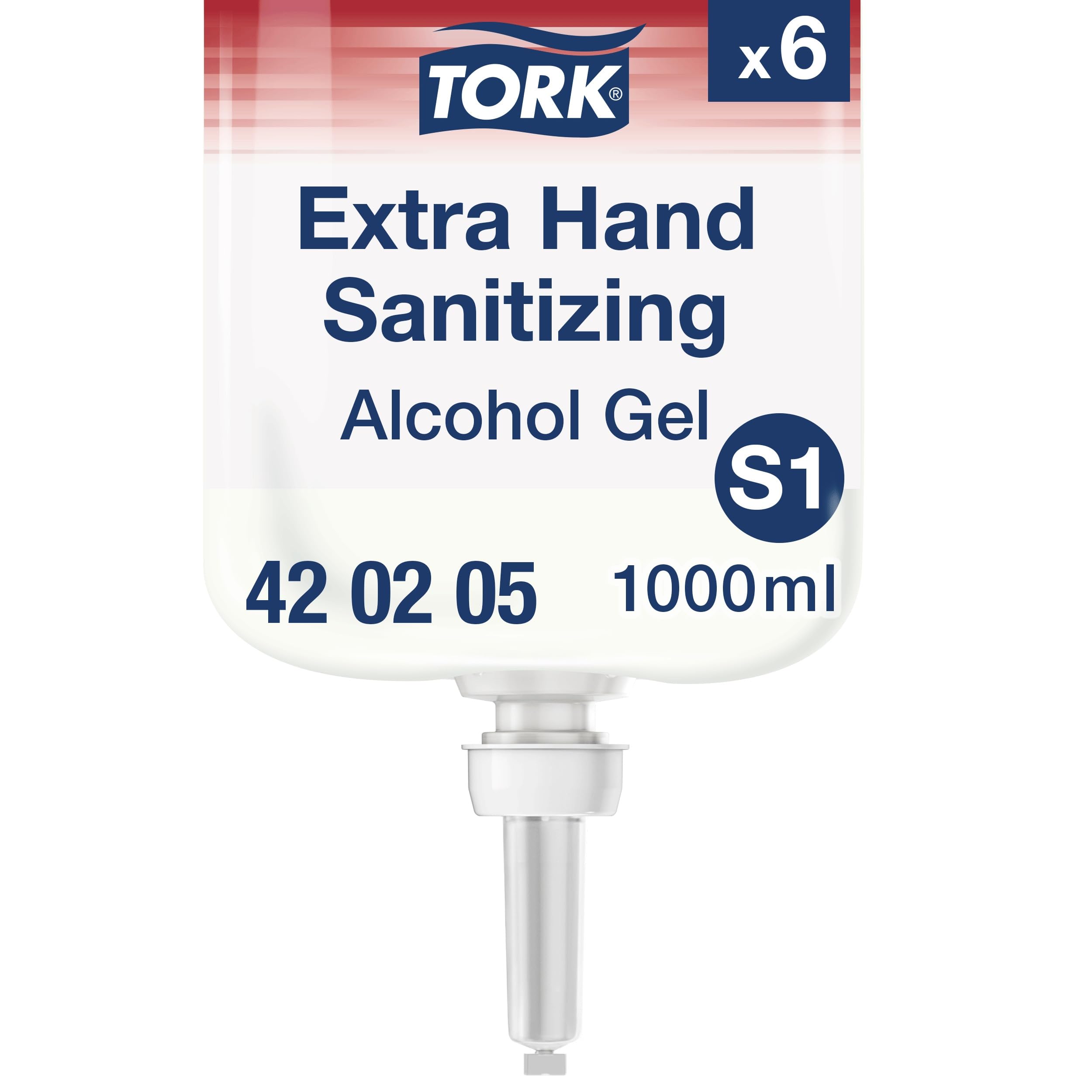 Tork Extra Händedesinfektionsgel S1, Desinfektionsmittel ohne klebrige Rückstände, 6 × 1.000 ml, 420205