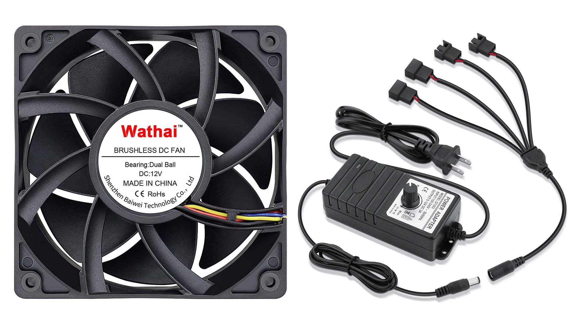 Wathai 12038 120mm x 38mm PWM Computer PC Case Fan 12V 4pin 5300rpm 230 CFM with 36W 3A PC Fan Speed Controller product thumbnail 2