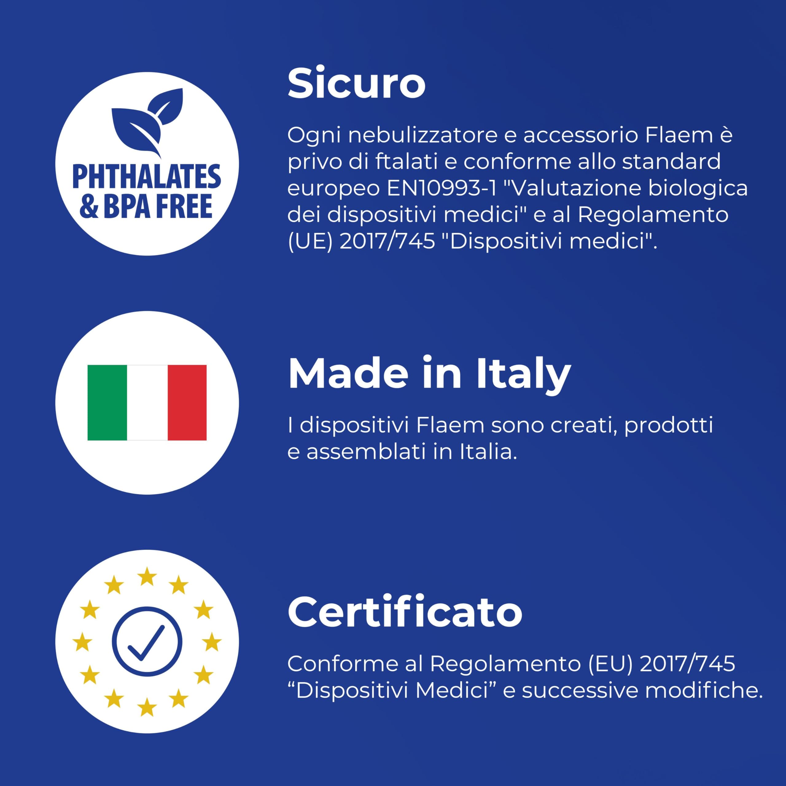 Flaem, Light Neb, Aerosol Portatile Silenzioso, Leggero, Ergonomico e Tascabile per le Basse Vie Respiratorie, Macchina Aerosol Adulti e Bambini Certificata con Mascherine Soft Touch, Made in Italy