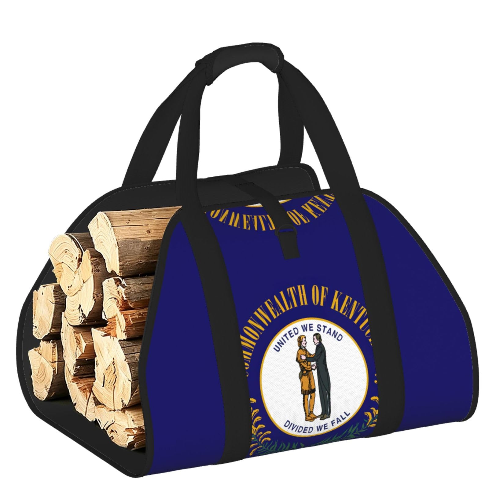 Kentucky State Flag Printed Firewood Carrier Bag, Log Tote with Open-Ended Design for Camping Outdoor Wood Hauling