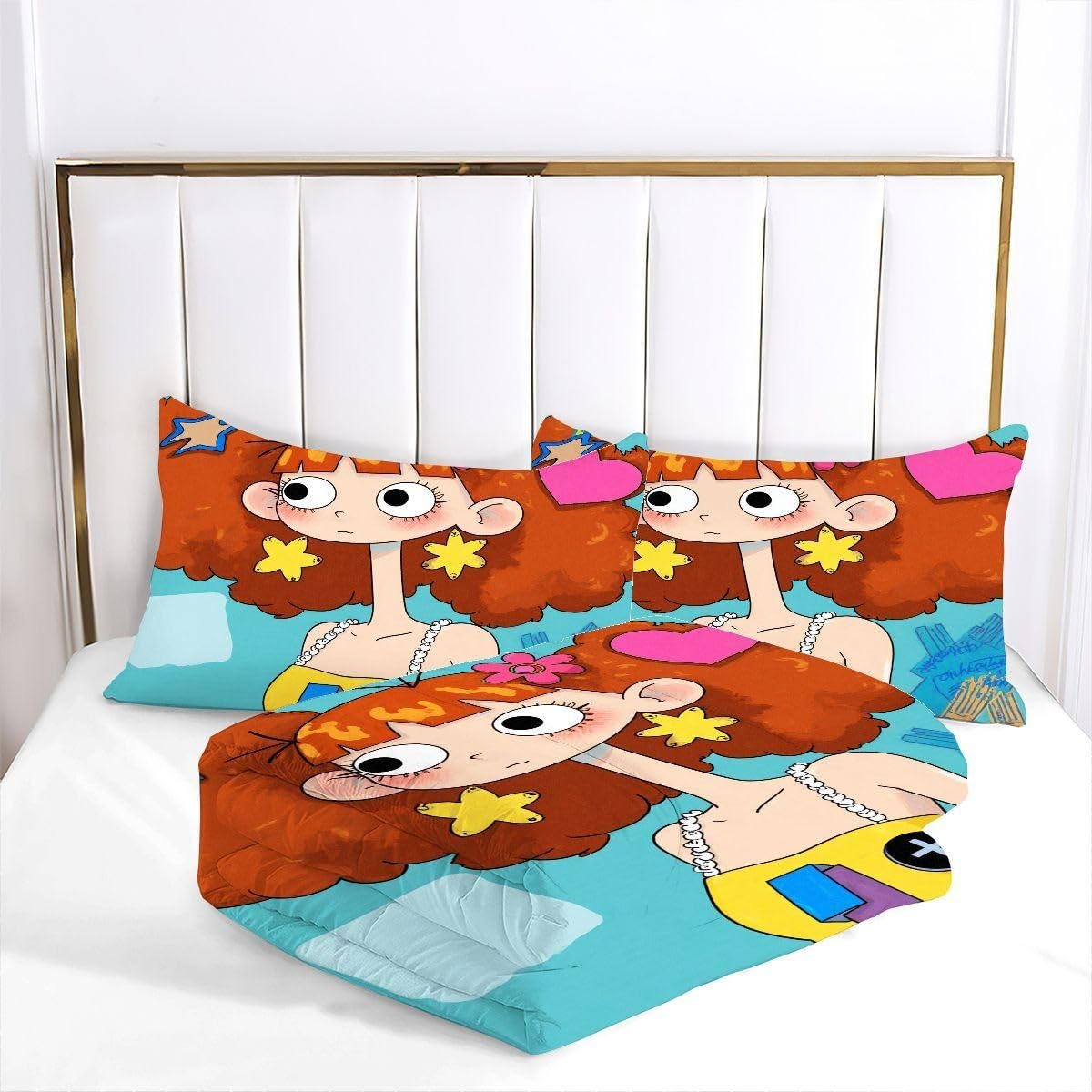 Edredón King Size Estampado 3D | Chica Dibujo Animado, Nórdico Máximo Confort para Camas Grandes, Lavable, Reversible, Incluye 2 Fundas de Almohada 50x75 cm_A17034