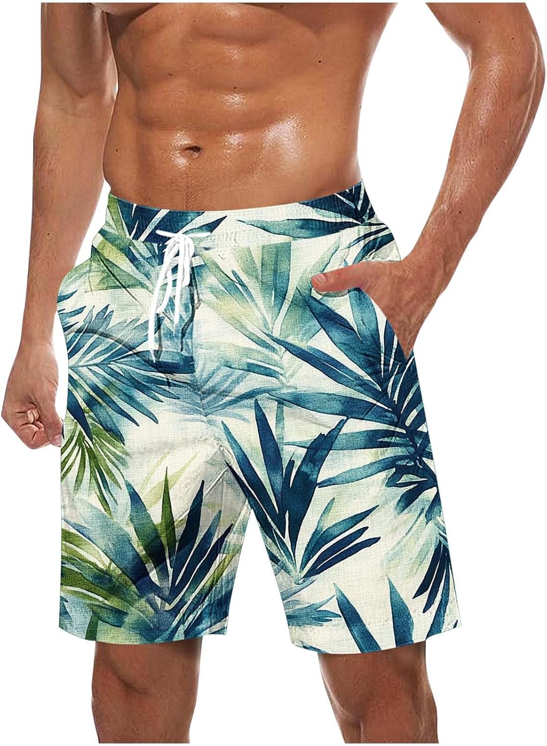 Men Plus Size Shorts Hawaiian Print Summer Holiday Beach Casual Swim Trunks Lace up Elastic Waist Loose Crop Pants