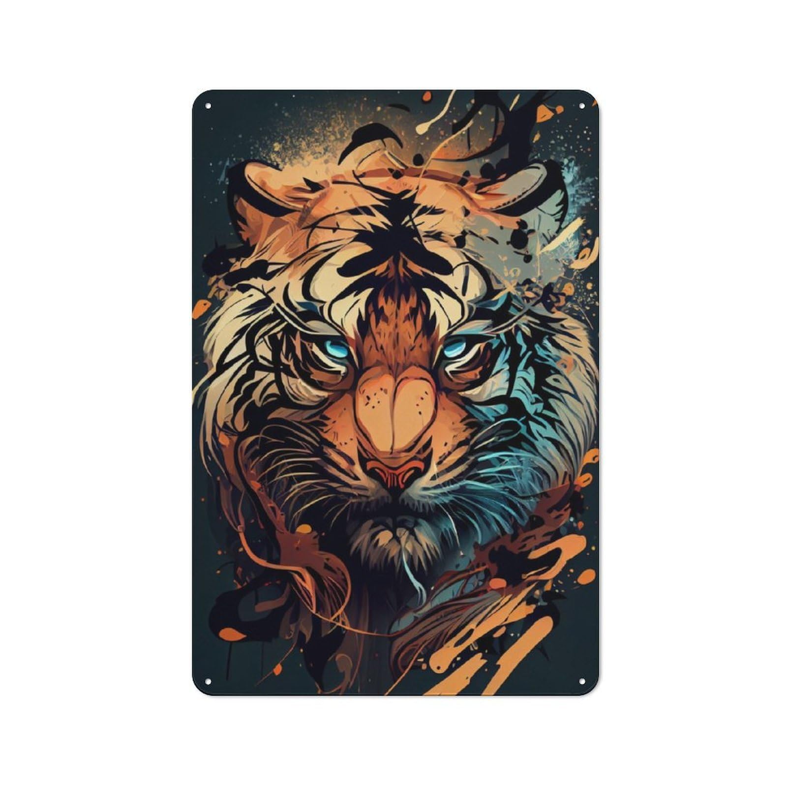 Junmoney Cute Tiger Animal Cartoon Cottage Style Country Metal Sign 30X20cm, Farmhouse Wall Decor For Farmhouse Kitchen, Pantry Or Dining Area